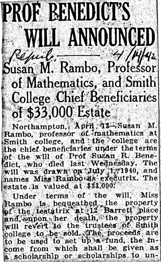 Suzan Rose Benedict's will announced in newspaper